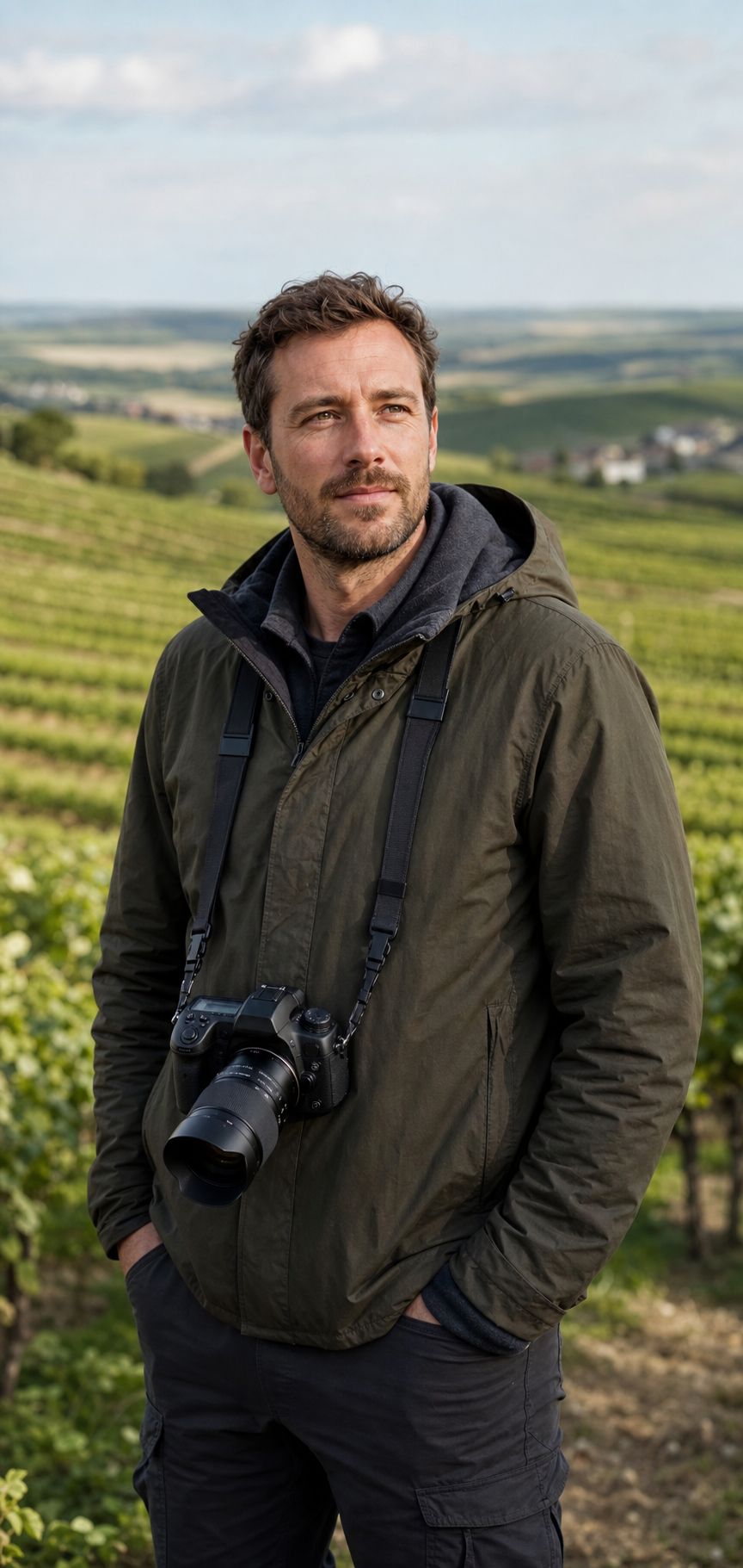 Hugo Petit, photographe grand angle, sur le terrain en Champagne